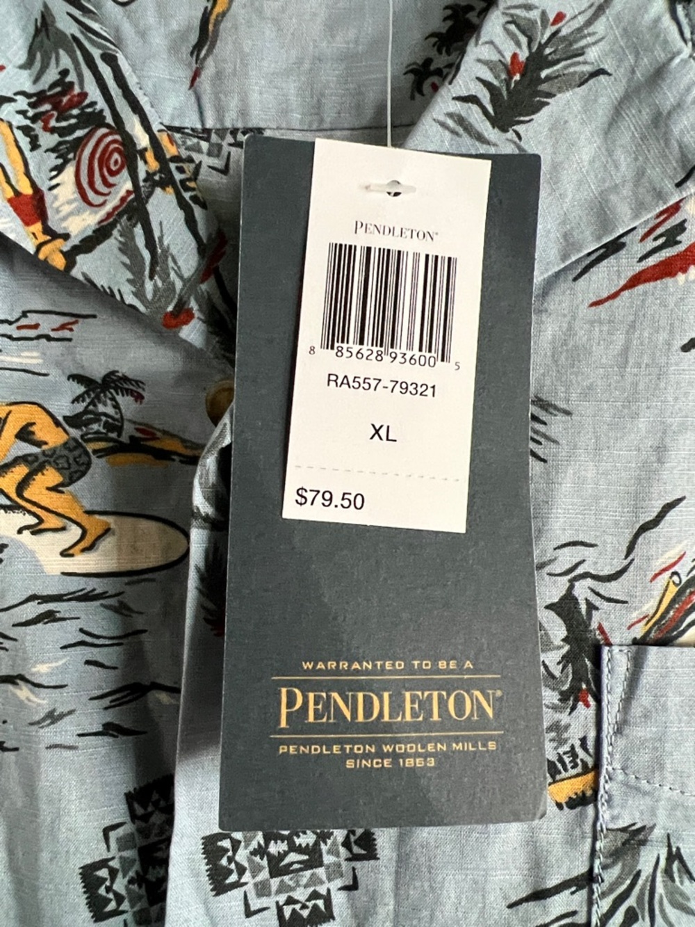 Pendleton Light Blue Tropical-Print Camp Shirt - Picture 2 of 8